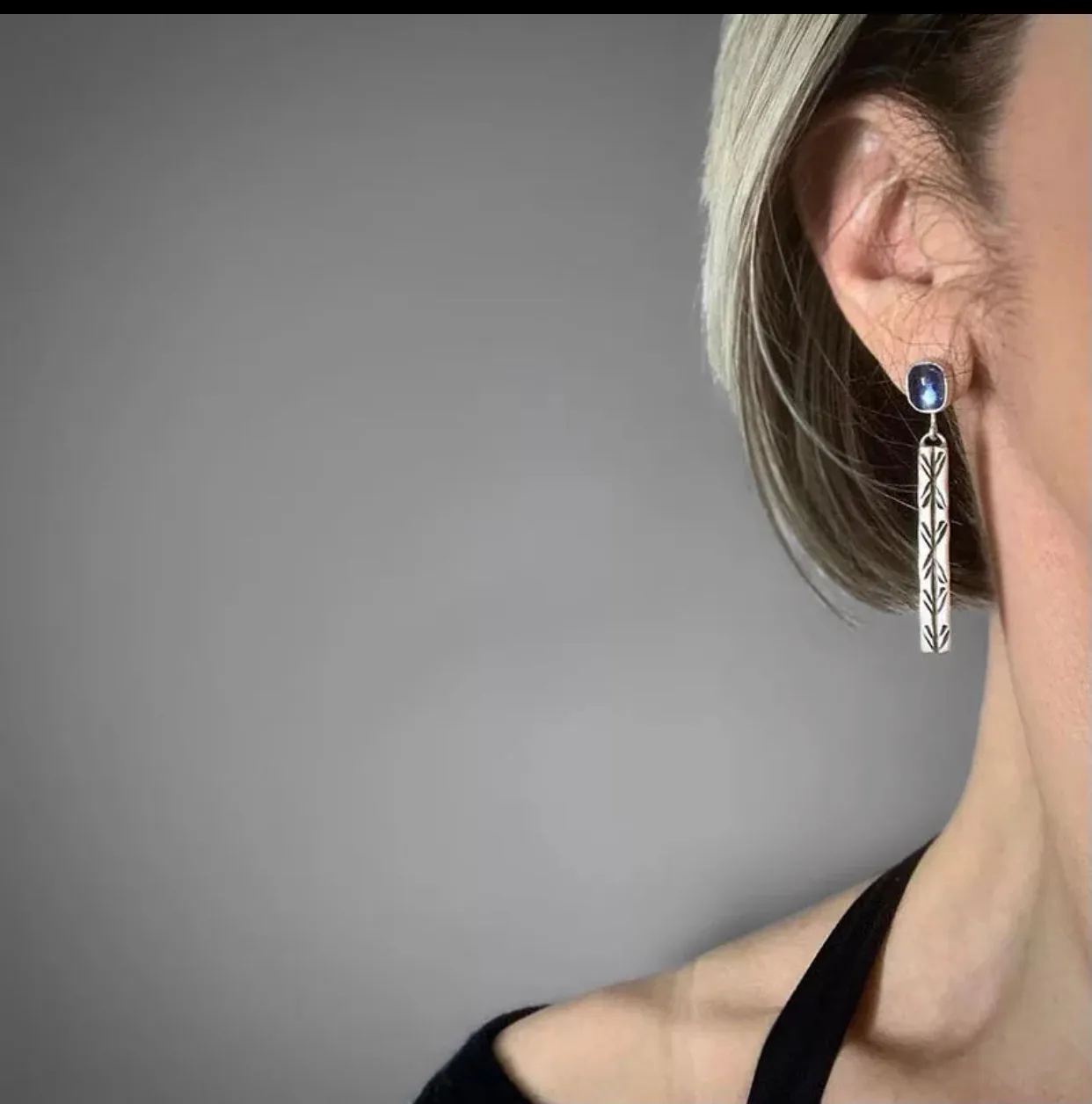 Vintage inspired thin pin metal dangle earrings