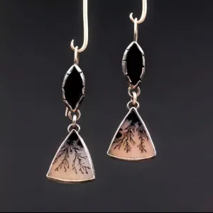 Vintage style triangle tree/forest decor dangle earrings