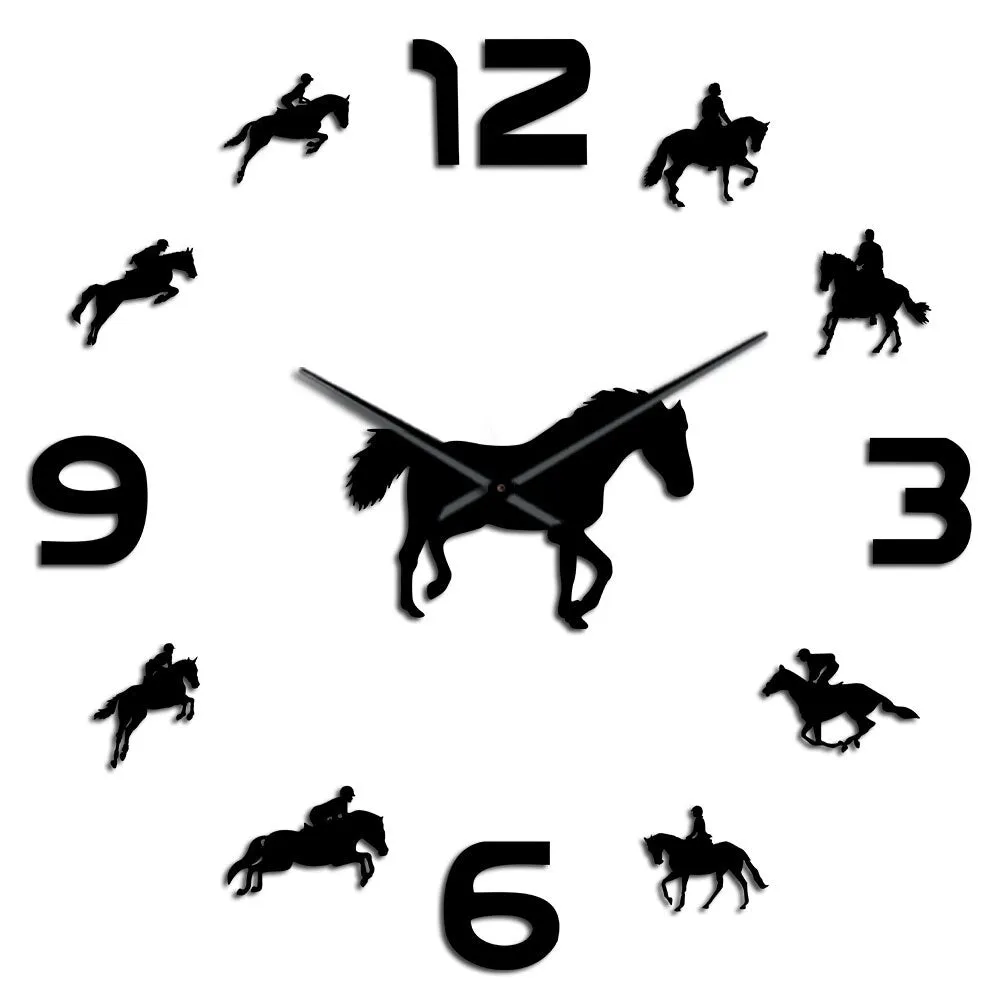 wall clocks horseriding interior wallsticker frameless equestrian clock ✈️ free.shipping