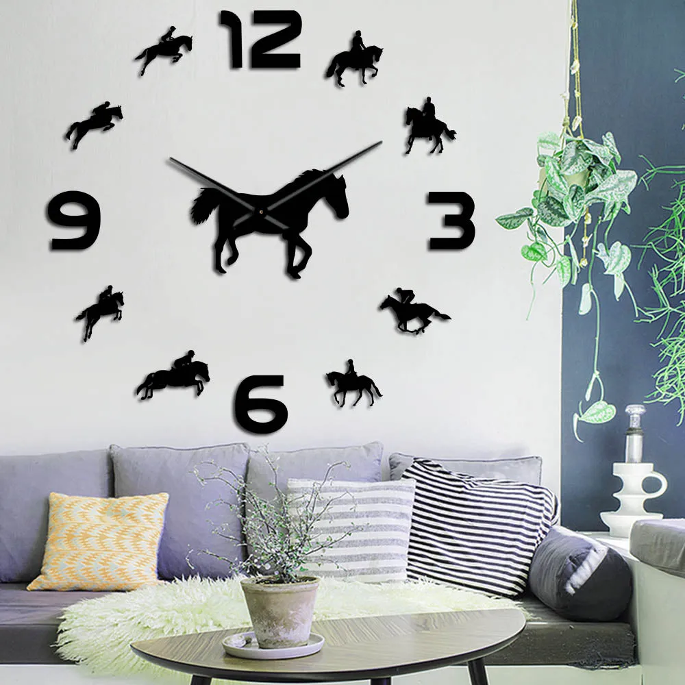 wall clocks horseriding interior wallsticker frameless equestrian clock ✈️ free.shipping