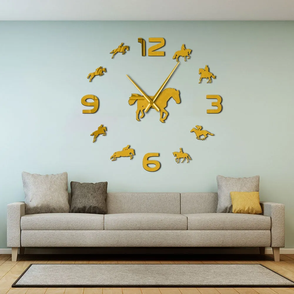 wall clocks horseriding interior wallsticker frameless equestrian clock ✈️ free.shipping