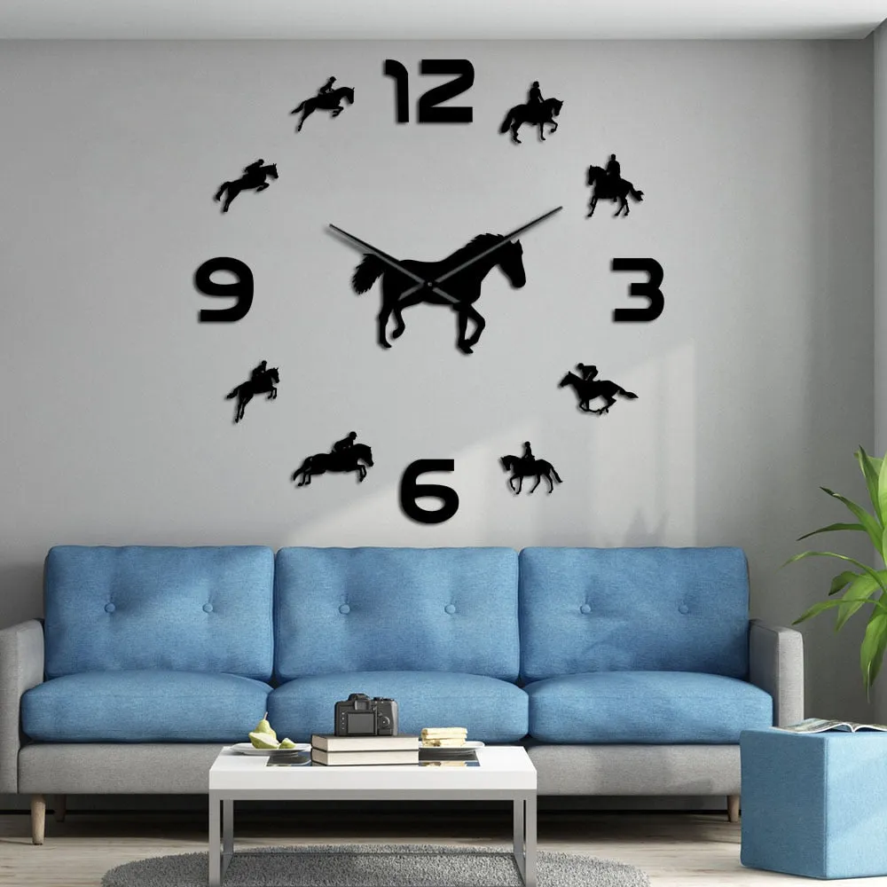 wall clocks horseriding interior wallsticker frameless equestrian clock ✈️ free.shipping