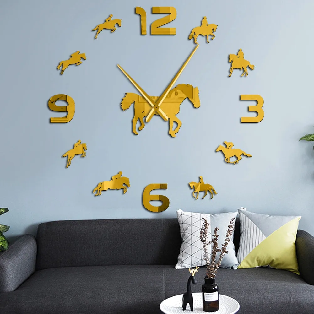 wall clocks horseriding interior wallsticker frameless equestrian clock ✈️ free.shipping