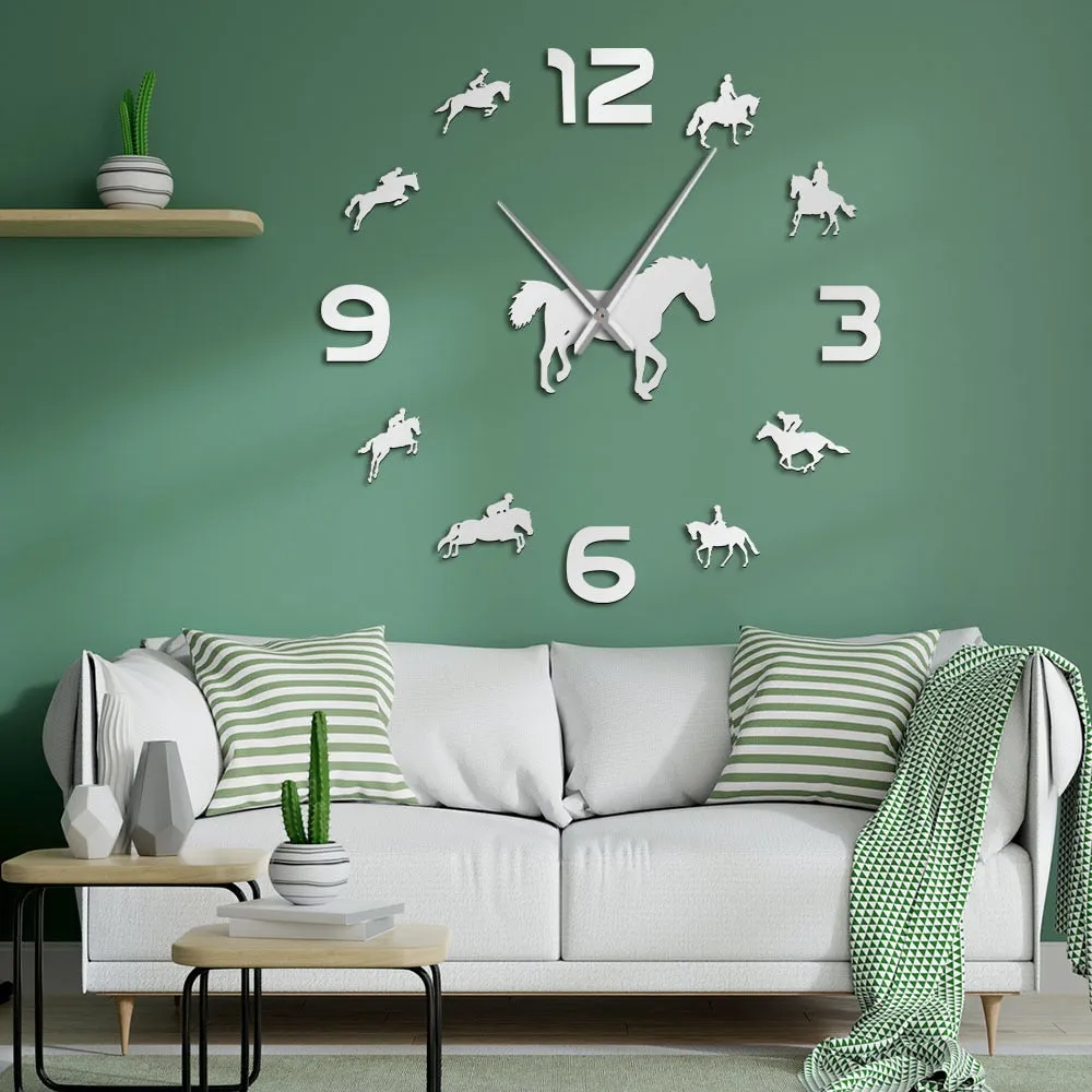 wall clocks horseriding interior wallsticker frameless equestrian clock ✈️ free.shipping