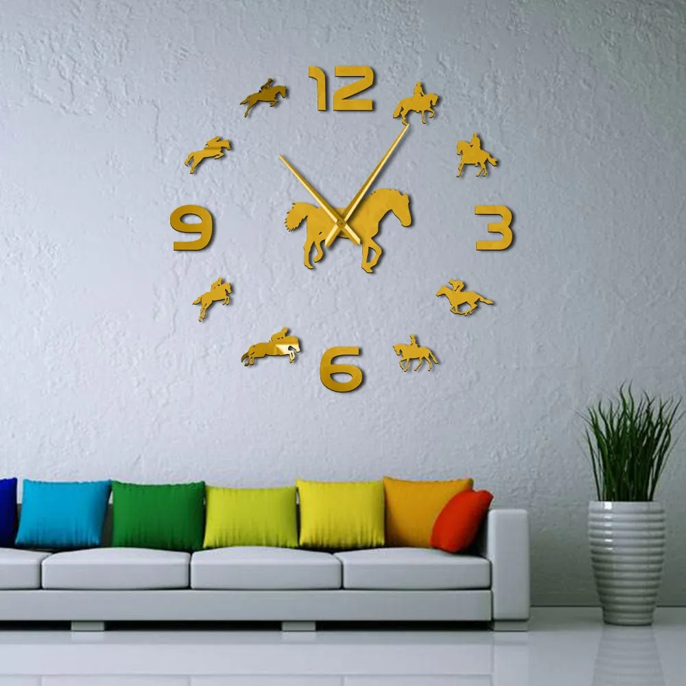 wall clocks horseriding interior wallsticker frameless equestrian clock ✈️ free.shipping