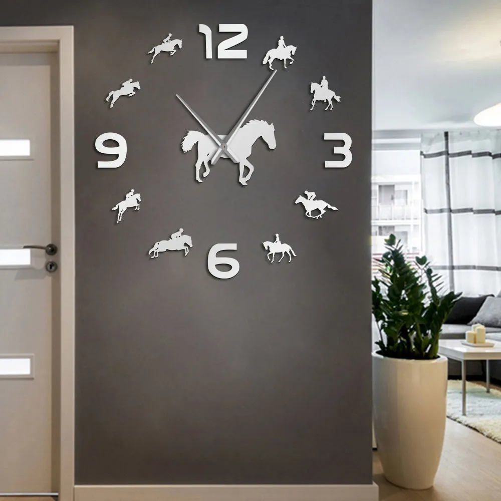 wall clocks horseriding interior wallsticker frameless equestrian clock ✈️ free.shipping