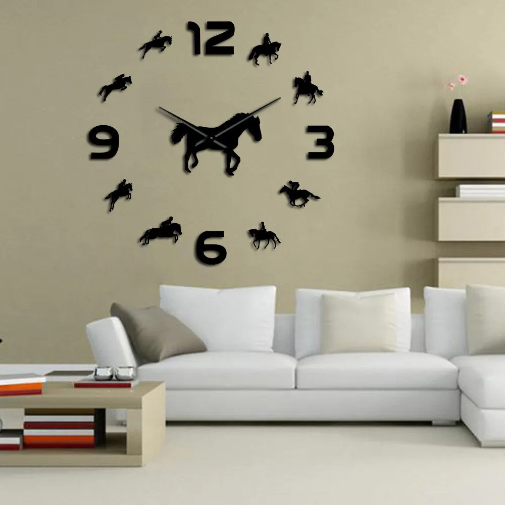 wall clocks horseriding interior wallsticker frameless equestrian clock ✈️ free.shipping