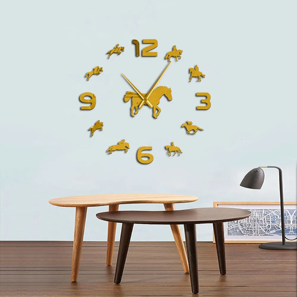 wall clocks horseriding interior wallsticker frameless equestrian clock ✈️ free.shipping
