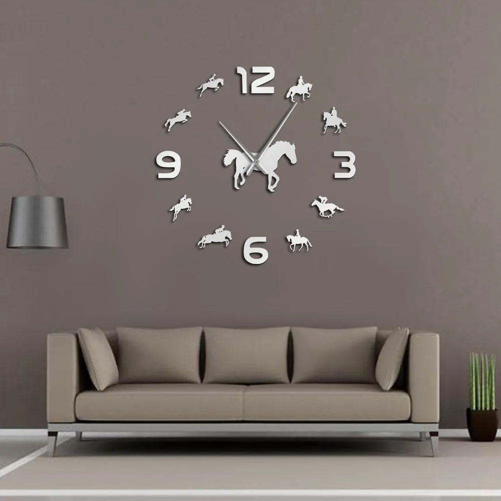 wall clocks horseriding interior wallsticker frameless equestrian clock ✈️ free.shipping