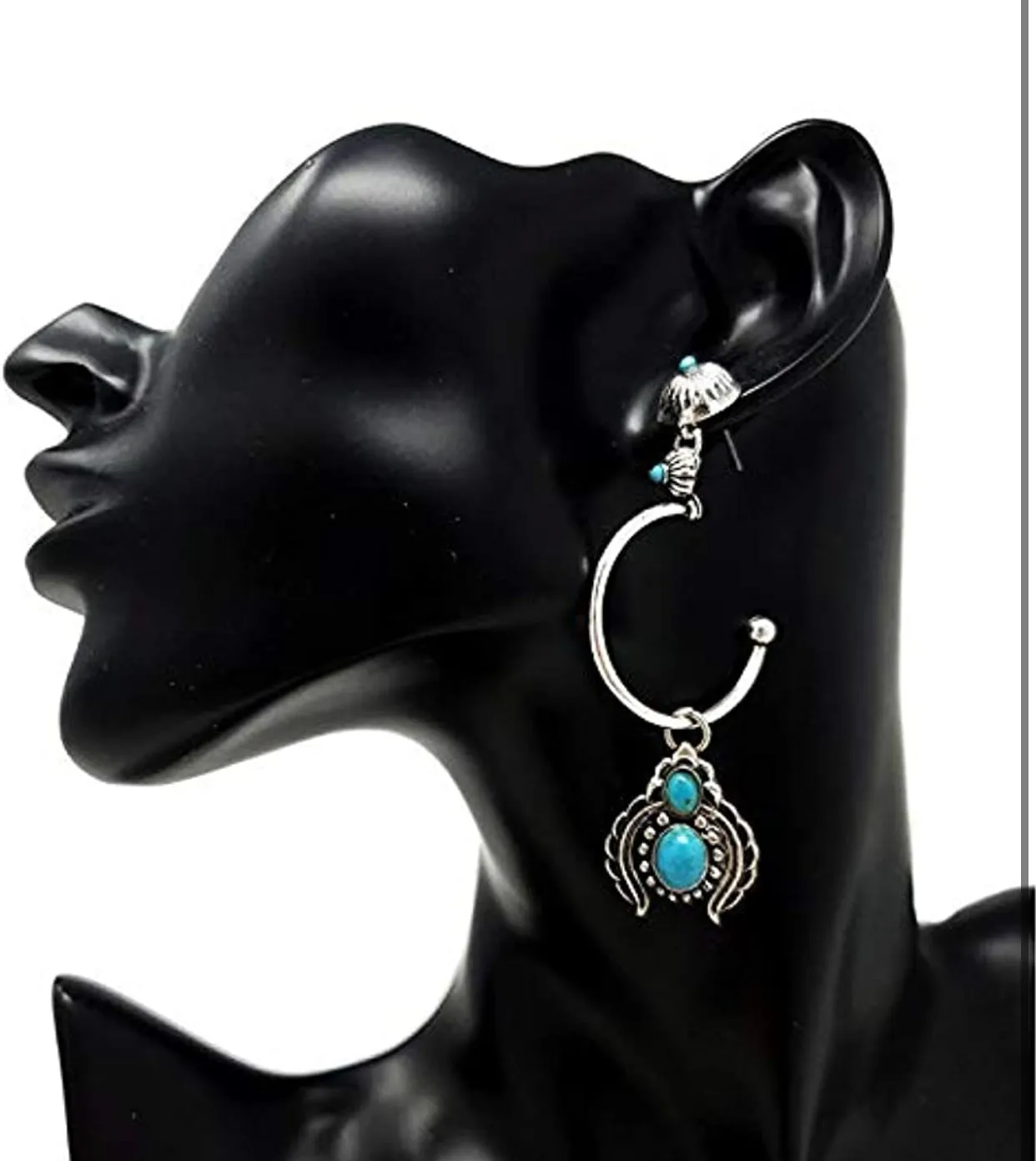 Western Turquoise Squash Blossom Dangling post Earrings Navajo