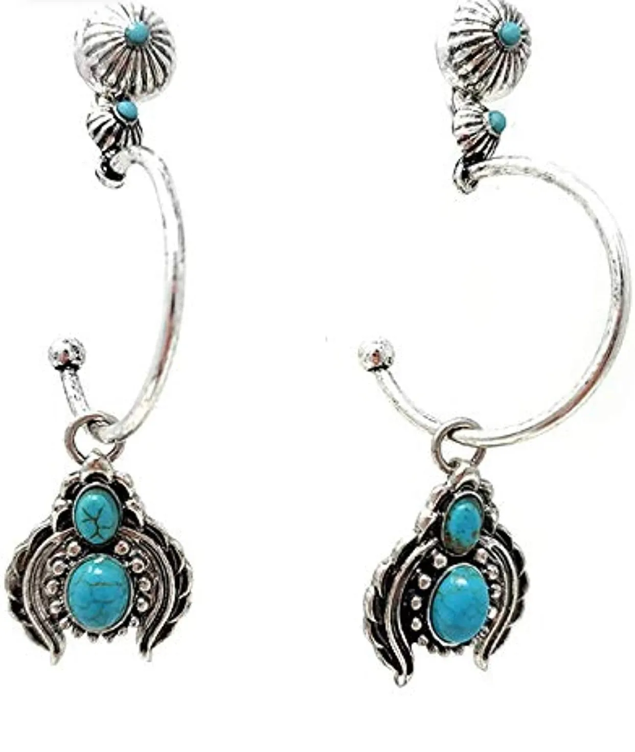 Western Turquoise Squash Blossom Dangling post Earrings Navajo