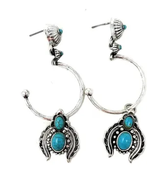 Western Turquoise Squash Blossom Dangling post Earrings Navajo