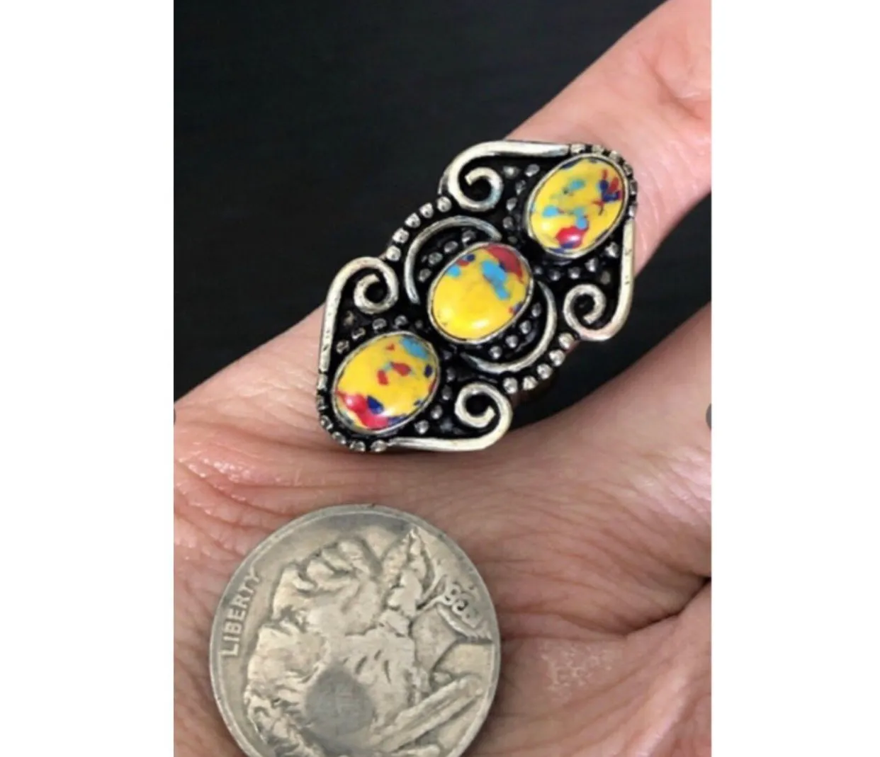 Yellow turquoise statement ring. Size 9.